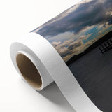 Art Deco poster of Cumbria, England scenery in muted green and blue tones on rolled canvas, ideal for nursery wall art.