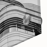 Large abstract depiction of London skyline in pastel hues on acrylic glass, suited for dining room art.