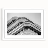 Textured abstract art print of London scenery in muted earth tones on a white framed mat, ideal for bedroom art.