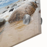 Large abstract wall art depicting a European Estonian scenery in muted earth tones on acrylic glass.