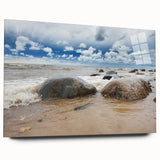 Large abstract wall art of a European scenery in Estonia, with muted earth tones on acrylic glass.