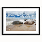 Extra large abstract art print with vibrant, colorful textures, framed in black, suited for living room decor.