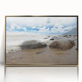 Art deco poster featuring a European scenery in muted gold and gray tones, framed acrylic, ideal for modern art wall decor.