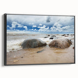 Black and white vintage poster art of an Estonian landscape on framed canvas, ideal for bedroom decor.