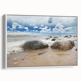 Vintage poster art of a European Estonian landscape on a framed canvas.