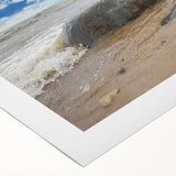 Art deco poster of a European cityscape in muted gray and blue tones on rolled canvas, suitable for dining room wall art.