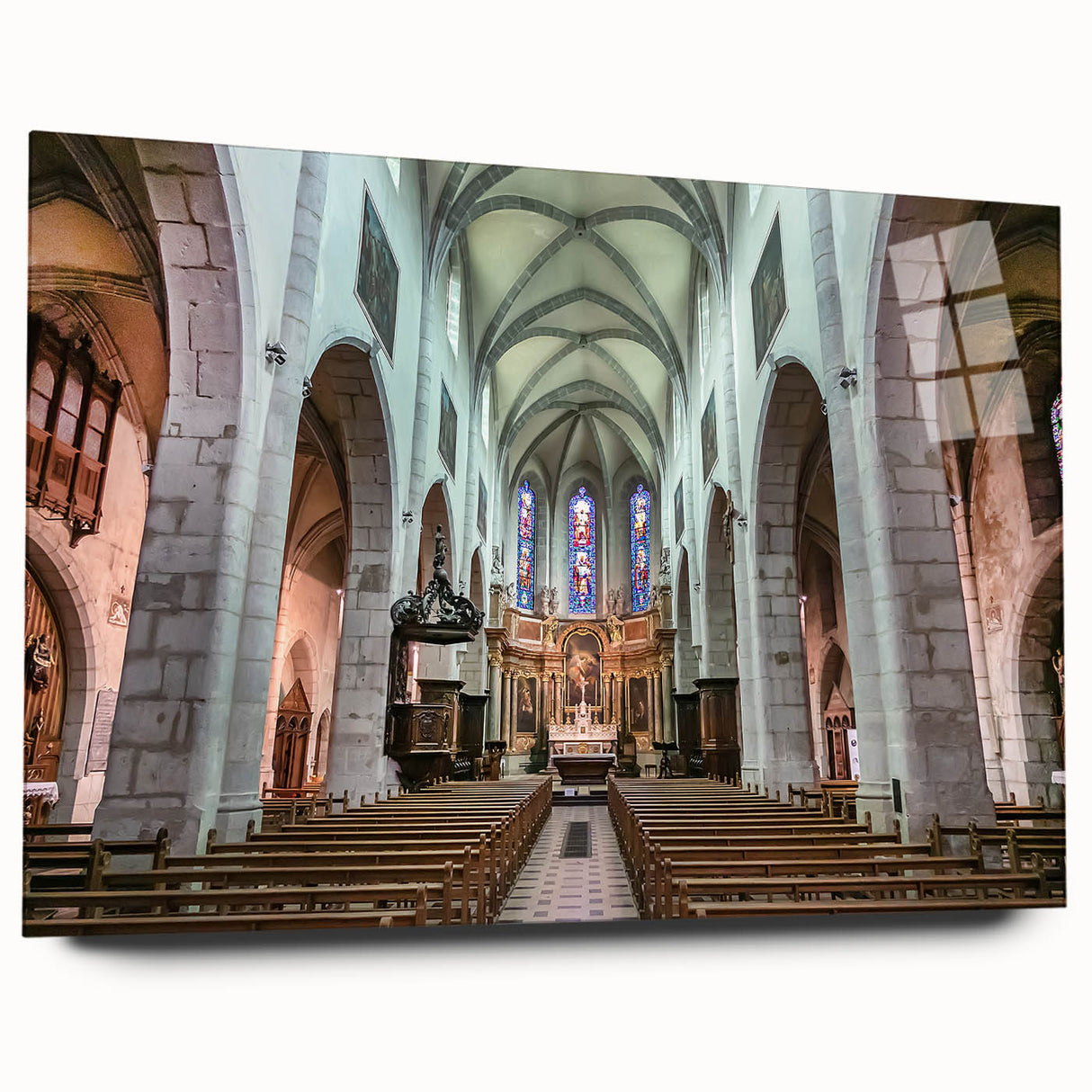Acrylic print of French Alps scenery in muted earth tones, ideal for bedroom or dining room art.