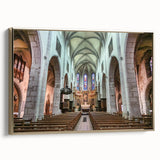 Framed canvas depicting a vintage-style landscape of the French Alps in muted earth tones, ideal for bedroom wall art.