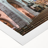 Art deco poster of French Alps landscape on rolled canvas, featuring muted earth tones, ideal for dining room wall art.