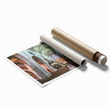 Extra large wall art of the French Alps in muted earth tones on a rolled print, suitable for classy bathroom decor.
