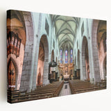 French Alps landscape on stretched canvas, featuring muted earth tones, ideal for kitchen wall art.