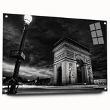 Acrylic print of Paris scenery with muted blue and gray tones, ideal for dining room decor.