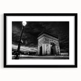 Extra large abstract art print of colorful Paris scenery on textured canvas, framed in black, ideal for living room decor.