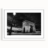 Textured art print of abstract Paris scenery in muted earth tones on a framed white mat, ideal for bedroom decor.