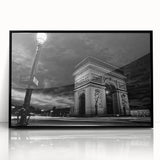 Large abstract wall art of Paris skyline in muted gray and blue tones, framed acrylic print, ideal for modern art wall decor.