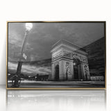 Art deco poster of Paris scenery with gold frame on acrylic, showcasing muted earth tones, ideal for modern art wall decor.