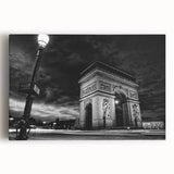 Black and white large art print of the Paris skyline on stretched canvas, suitable for kitchen wall art or bedroom ambiance.