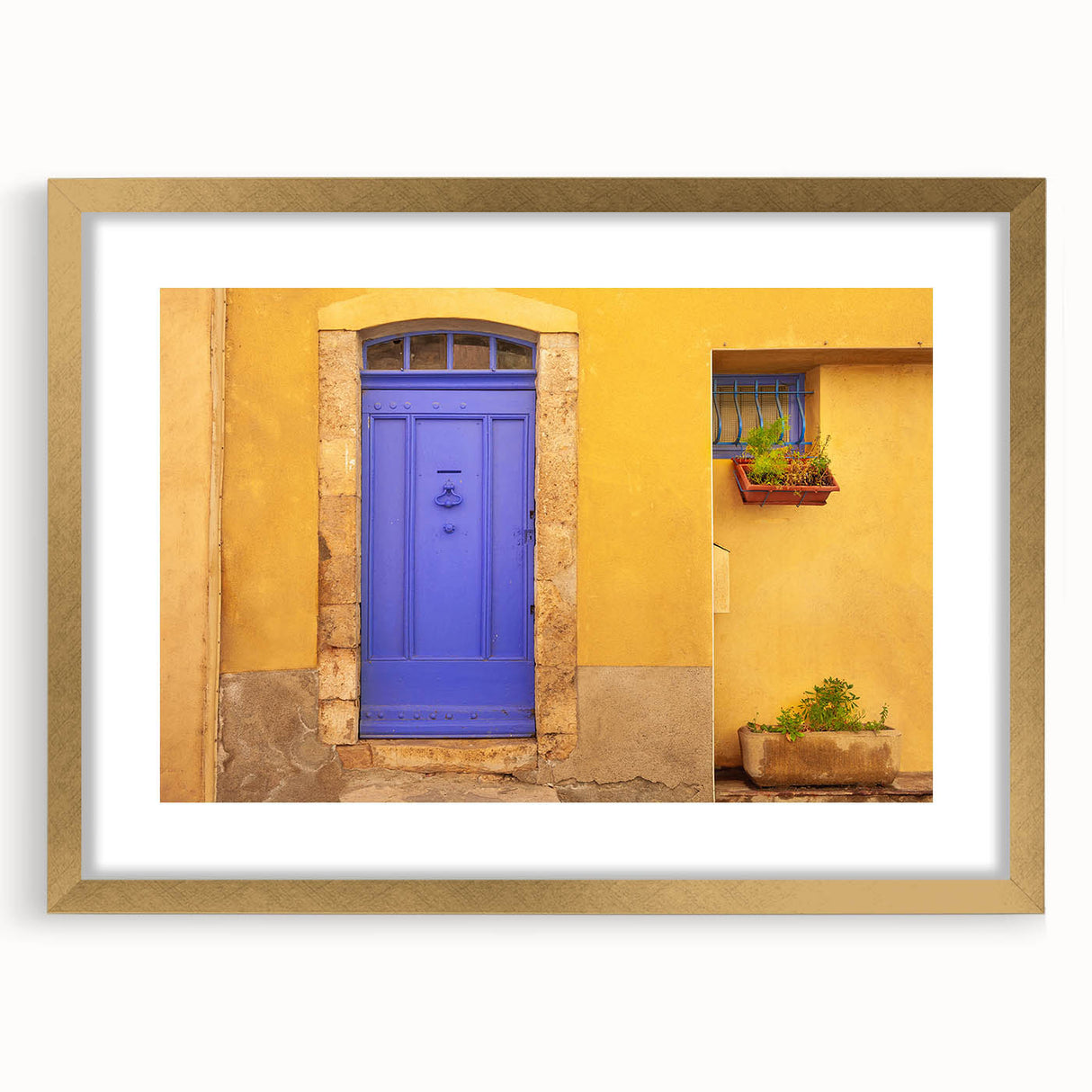 Abstract art print of Provence landscape in muted earth tones on a framed canvas, suitable for dining room decor.