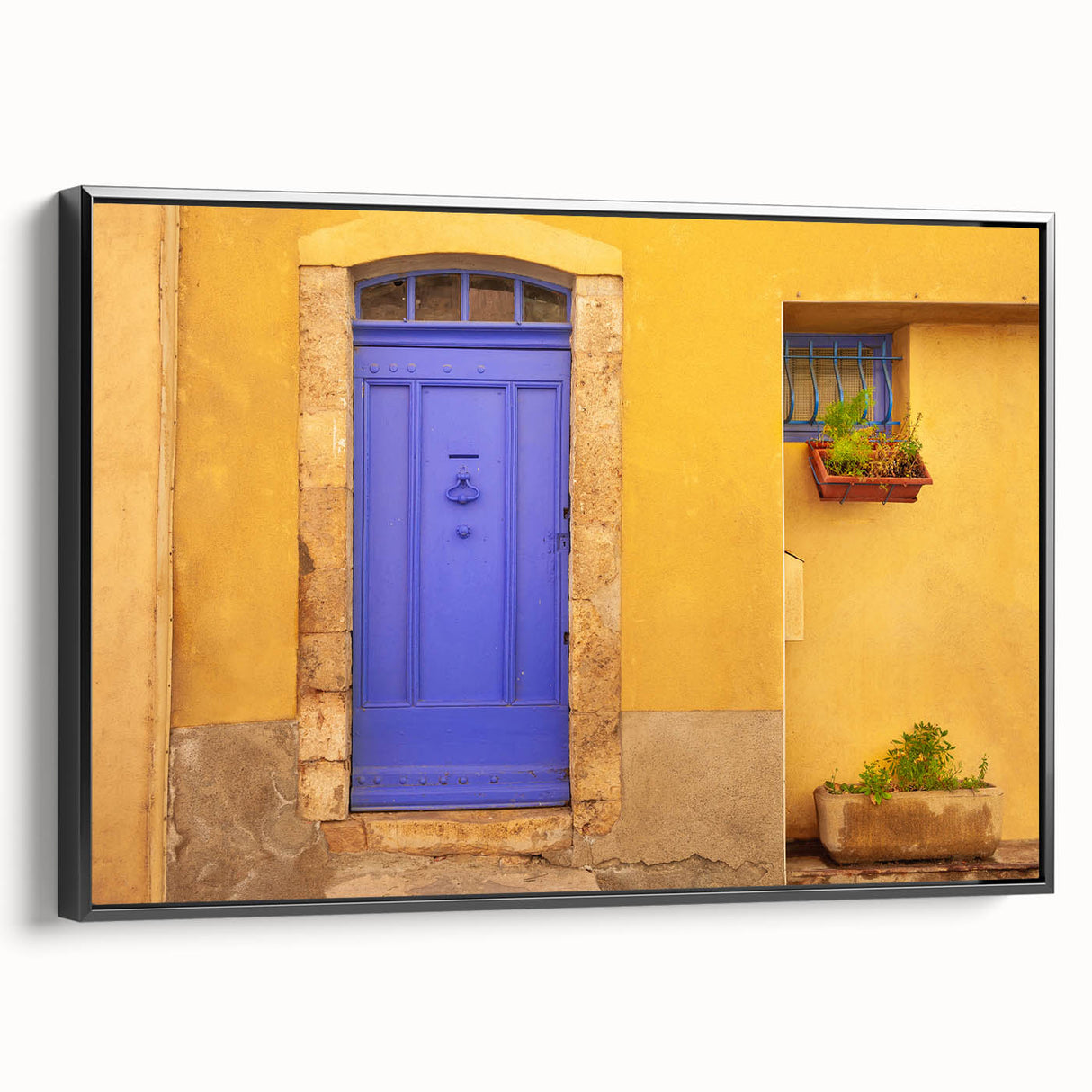 Black and white framed canvas of a vintage Provence landscape, ideal for bedroom wall art.