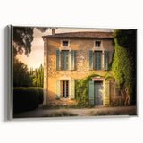 Landscape art painting of a scenic French village with vibrant, colorful details on framed canvas.