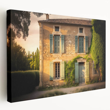 Large canvas print of a scenic South France landscape in muted earth tones, ideal for kitchen wall art.