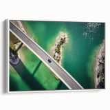 Vintage poster art of Bavarian scenery in vibrant colors on a white framed canvas, ideal for living room decor.