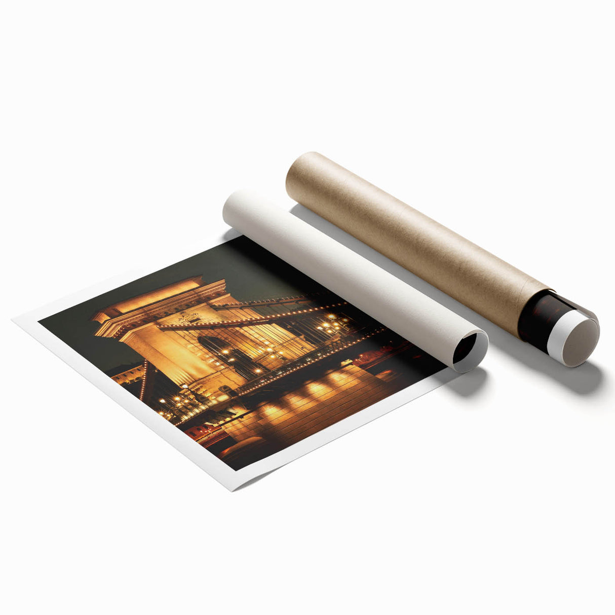 Rolled print of a European scenery with vibrant floral elements, suited for classy bathroom wall art.