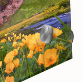 Large abstract wall art depicting a European scenery in Iceland, primarily in cool blue and grey tones.