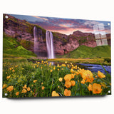 Large abstract wall art of a European scenery in Iceland, rendered in muted earth tones on acrylic glass.