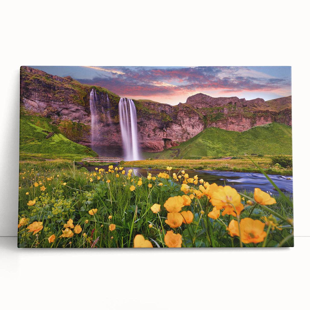 Black and white photograph of an Icelandic landscape on stretched canvas, ideal for kitchen wall art.
