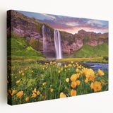 Large canvas print of a serene Icelandic landscape in muted earth tones, suitable for kitchen wall art.