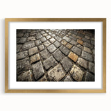 Extra large framed wall art depicting an abstract Rome cityscape in textured hues of gold and cream.