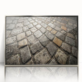 Large art print of a mid-century modernist Rome scenery in silver-framed acrylic, ideal for modern art wall decor.