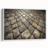 Vintage poster art of Rome on framed canvas, featuring colorful imagery on a black background, ideal for living room decor.