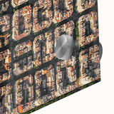 Large abstract wall art of Barcelona scenery in muted earth tones on acrylic glass, suitable for dining room ambiance.