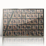 Mid-century modernist style large art print of Barcelona scenery in silver-framed acrylic, suited for modern art wall decor.