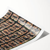 Extra large rolled print depicting line art flowers in a minimalist style, set against a backdrop of Barcelona.