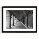 Extra large abstract art print of colorful, textured scenery of Madrid, framed in black, ideal for living room decor.