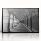 Large abstract wall art featuring a mid-century modernist depiction of Madrid's cityscape in muted earth tones on a framed…