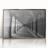 Framed acrylic print of Madrid streetscape in muted earth tones, ideal for modern art wall decor.