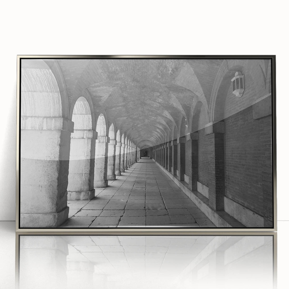 Mid-century modernist art of Madrid skyline in silver frame, ideal for nursery wall art.