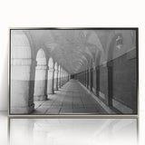 Mid-century modernist art of Madrid skyline in silver frame, ideal for nursery wall art.