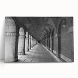 Black and white stretched canvas of Madrid scenery, ideal for kitchen wall art.