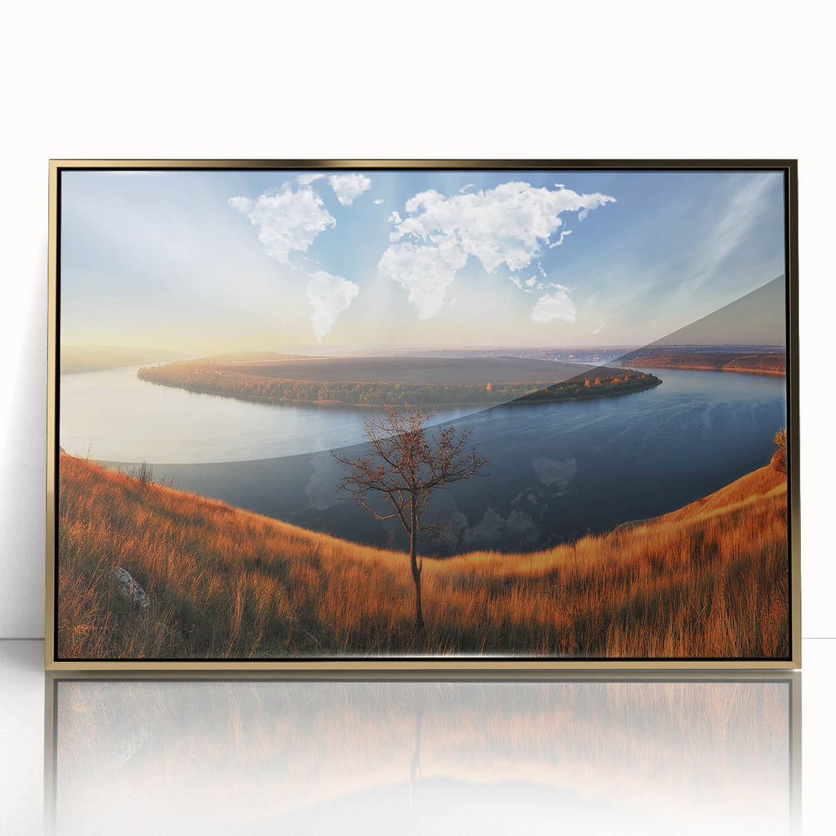 Large art print of a scenic European landscape in muted earth tones on framed acrylic, ideal for modern art wall decor.