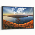 Black and white framed canvas of a vintage Ukrainian landscape, ideal for bedroom wall decor.