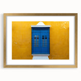 Extra large abstract art print of Yucatan scenery in textured gold frame, ideal for living room decor.