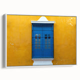 Vintage poster art of Yucatan scenery on a white framed canvas, ideal for living room decor.