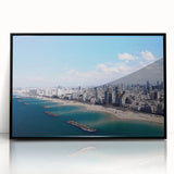 Large abstract wall art depicting the Tel Aviv skyline in muted gray tones on a framed acrylic.