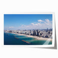 Tel Aviv cityscape in muted earth tones on a large rolled canvas, suitable for dining room wall art.