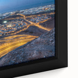 Extra large framed canvas featuring a textured, colorful Middle Eastern scenery in black, ideal for living room decor.